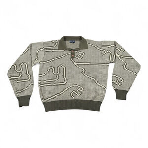 Vintage Boulevard Sweater Adult LARGE TALL Gray Abstract Knit Polo USA Made 80s